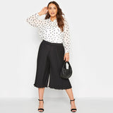 Plus Size Summer Elegant Pleated Capri Pants Women High Waist Loose Casual Wide Leg Cropped Pants Trousers For Work Any Occasion