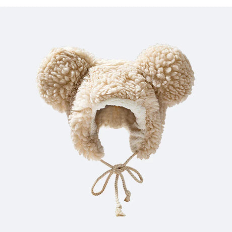 New Big-ear Bear Cashmere Bomber Hats Women Fluffy Hat with Ears Autumn Winter Cute Pullover Earmuffs Warm Cap Bandage