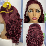 250% Density 99J Burgundy Bouncy Curly Human Hair Wigs 13x4 Transparent Lace Front Wig Colored Spring Fumi Curly Wigs for Women