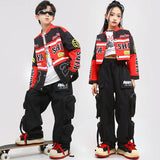 New Hip Hop Clothing Red Motorcycle Jacket for Kids Jazz Dance Costume Group Performance Clothes Boys Girls Street Dancing Wear