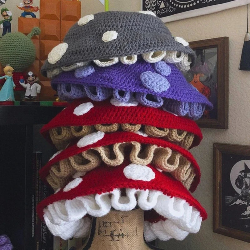 Fun Slouchy Mushroom Costume Hats Halloween Gift Warm Soft Crocheted Hat