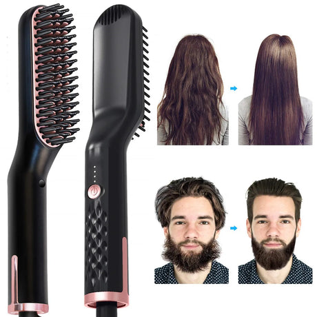 Professional Hair Straightener Brush Electric Black Beard Hot Comb PTC Heating Ceramic Straightening Hair Styling Appliances