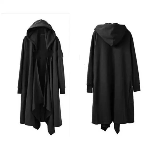 ARENS Korean Fashion Men`s Punk Style Black Hoodie Hip Hop Long Cardigan Gothic Hooded Sweatshirts Cape Cloak