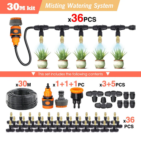 30-5M Garden Adjustable Brass Nozzle Misting Watering System 45/60/80/100W Self-Priming Pump Automatic Cool Irrigation Equipment