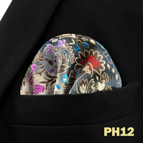 Blue Floral Paisley Mens Pocket Square Classic Silk Purple Hanky Business Fashion Handkerchief Wedding