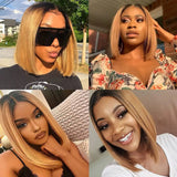 Short Ombre Honey Blonde Bob Wig With Baby Hair 13x4 Lace Front Honey Brown Straight Human Hair Wigs For Women Highlight Wigs