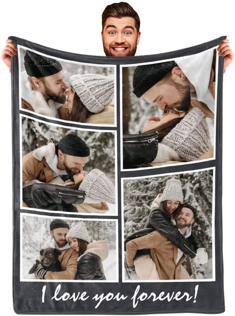 I Love You Custom Blanket with Photo Collage Text Personalized Picture Throw Blanket for Christmas Valentine's Day Birthday Gift