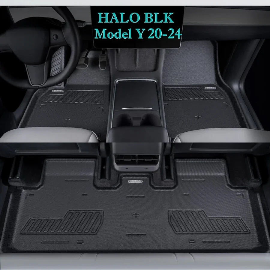 HALO BLK Car Floor Mats Compatible with Tesla Model Y 2024-2020 All-Weather Protection Model Y Dual Layer TPE Floor Liners