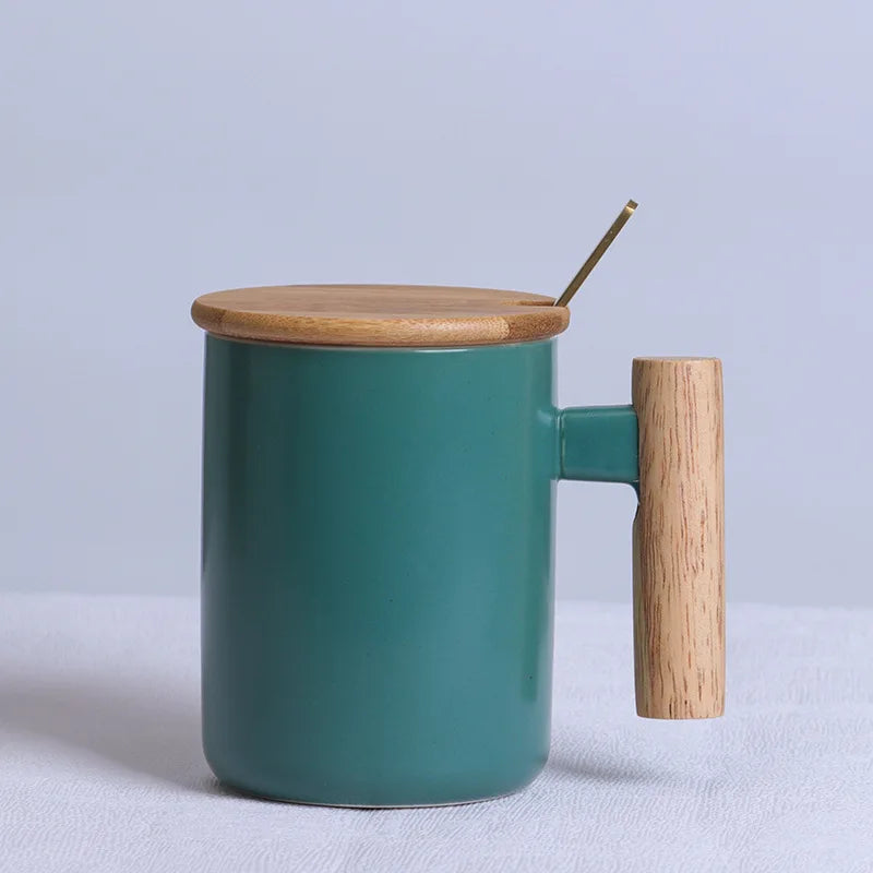 Nordic Wooden Handle Ceramic Porcelain Mug Coffee Cups Literary Water Tea Cup Milk Mug Coffee Cup Drinkware Coffeeware Teaware