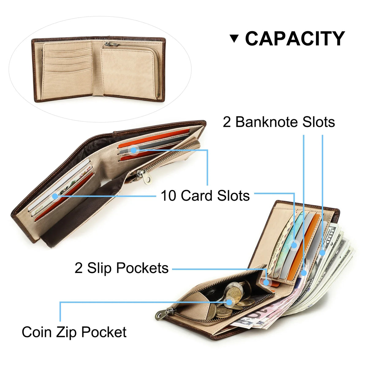 CONTACT'S Genuine Leather Men Short Wallets RFID Card Holders Zipper Coin Purses Money Clips Male Purses Mini Wallets for Men