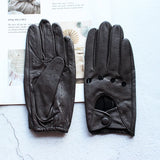 Summer Driving Leather Gloves Women's Thin Sheepskin Unlined Fashionable Hollowed Out All Finger Motorcycle Riding Gloves