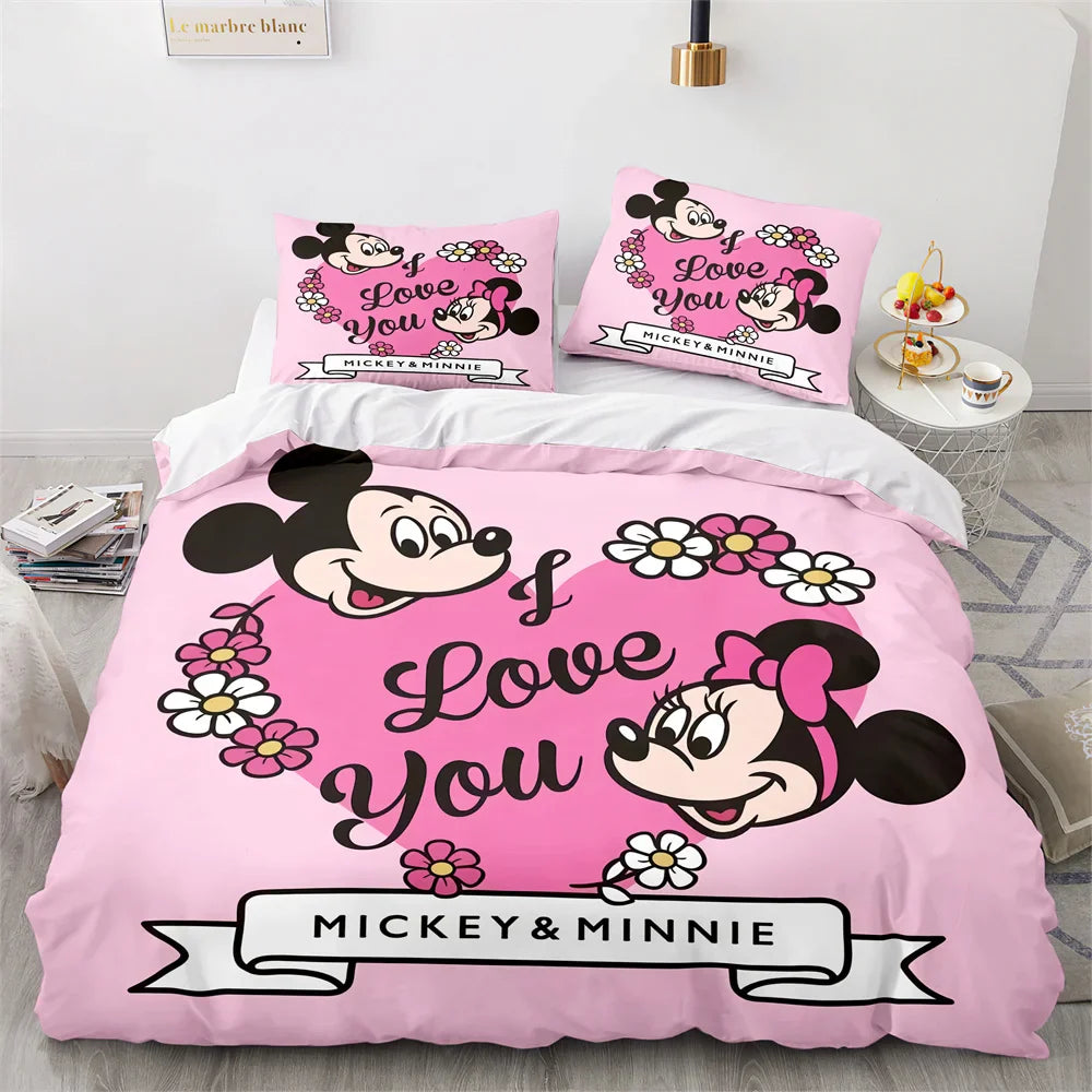 Disney Mickey Minnie Mouse Cartoon Bedding Set Lovely Couple Single Twin Full King Duvet Cover Gift Children Gift Dropshipping