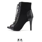 Stiletto High Heels Summer Boots Women Ladies Mesh Net Boots Peep Toe Shoes Woman Cross Tied Nude Ankle Boots