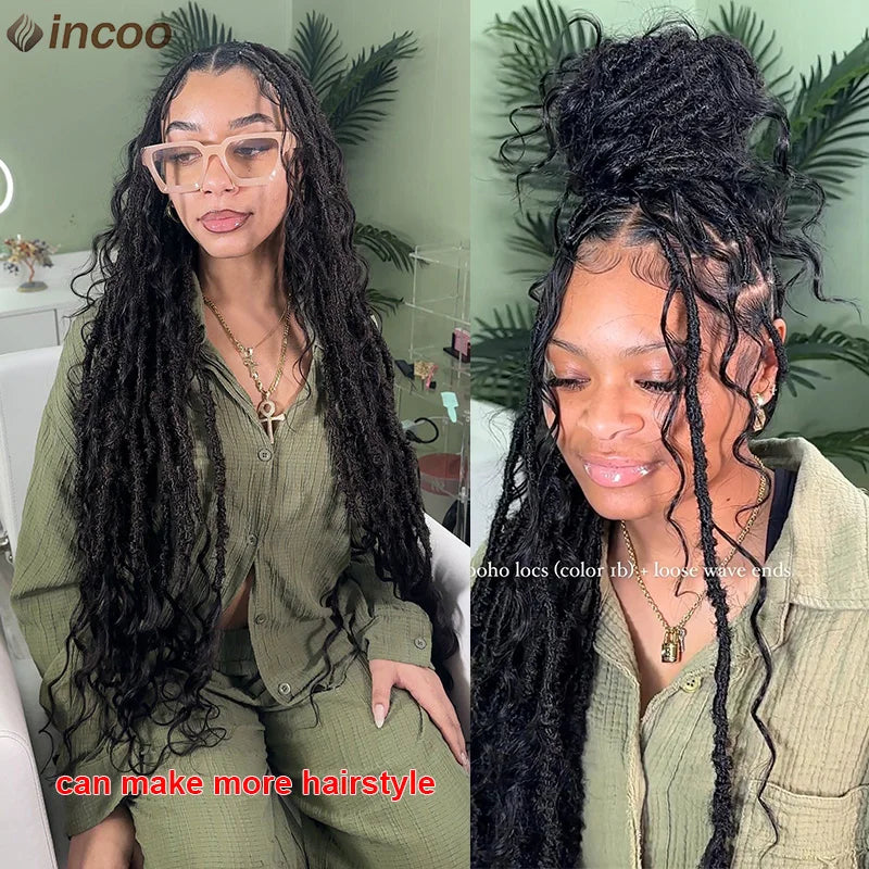 Butterfly Goddess Locs Braided Wigs Boho Box Braid Full Lace Front Wigs Pre Pluck Baby Hair Synthetic Blonde Twisted Braids Wig