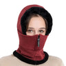 New Winter Women 3in1 Knitted Ski Hat with Scarf Neck Warmer Fleece Lined Hood Face Mask Adult Balaclava for Outdoor Sports