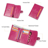 Contact'S Genuine Leather ID Credit Cards Holder Wallets Small Wallet Women Rose Fashion Hasp Trifold Purse with Coin Pocket