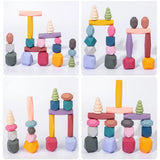 Children Wooden Colored Stone Balanc Building Blocks Educational Toy Creative Nordic Style Stacking Game Rainbow Wooden Toy Gift