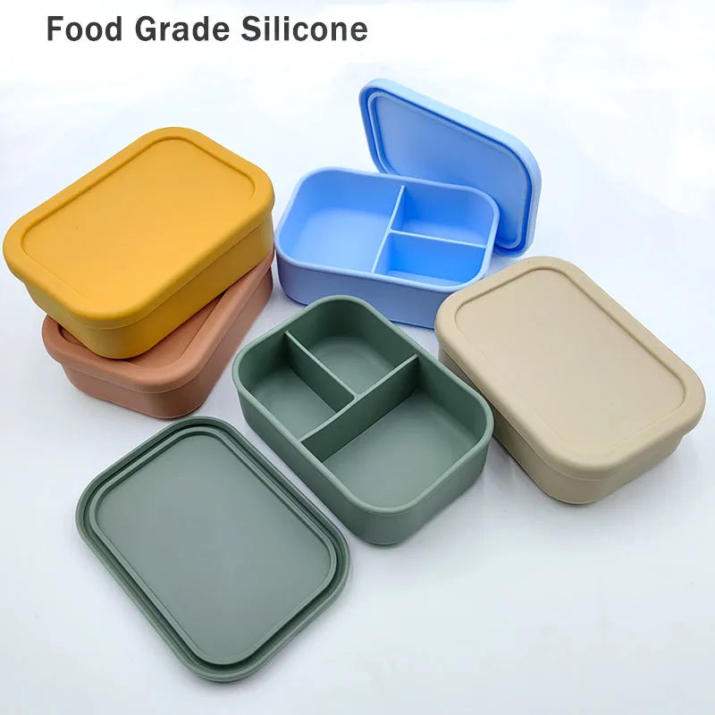 Silicone Bento Lunch Box For Kids  3-compartment Lunch Box Portable Picnic Lunch Box Leakproof Baby Food Container BPA Free