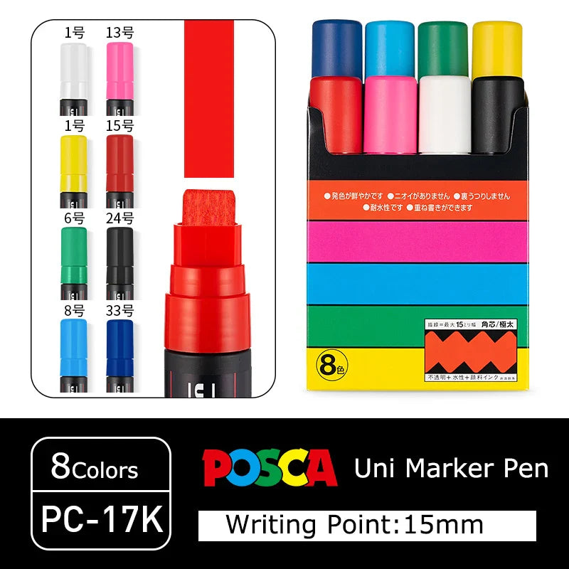 Japan Posca Marker Pen Set Non-Toxic Utilies Escolares Used On Multiple Materials Paper Cloth Glass Canvas Ceramic Plastic Safe