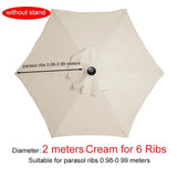 2m 6 Rib Patio Umbrella Canopy Replacement Parasol Sun Cover (Top Cover Only)