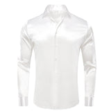 Hi-Tie Classic Silk Mens Shirts Long Sleeves Plain Satin Wedding Business Party Overshirt Wholesale for Male Wedding Business