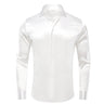 Hi-Tie Classic Silk Mens Shirts Long Sleeves Plain Satin Wedding Business Party Overshirt Wholesale for Male Wedding Business