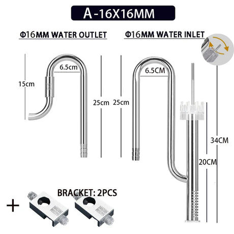 Aquarium 12/16mm stainless steel lily tube, inlet and outlet water circulation filter accessory equipment with surface separator