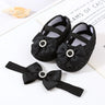 0~18M Cute Bowknot Newborn Baby Shoes Headband Set Anti Slip Toddler Infant First Walker Baby Girls Newborn Soft Sole Pink Shoes