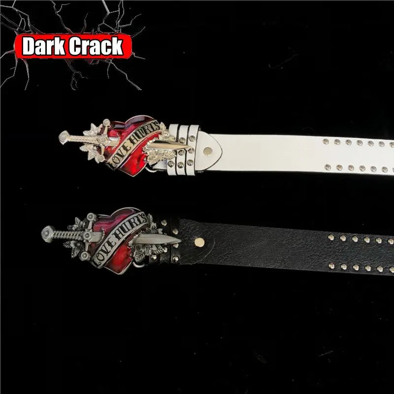 Gothic Women’s Men Y2k Harajuku Punk Lolita Girls Subcultures Rock Skull Heart Rivet Adjustable Belt Leather Belt Fashion Gift