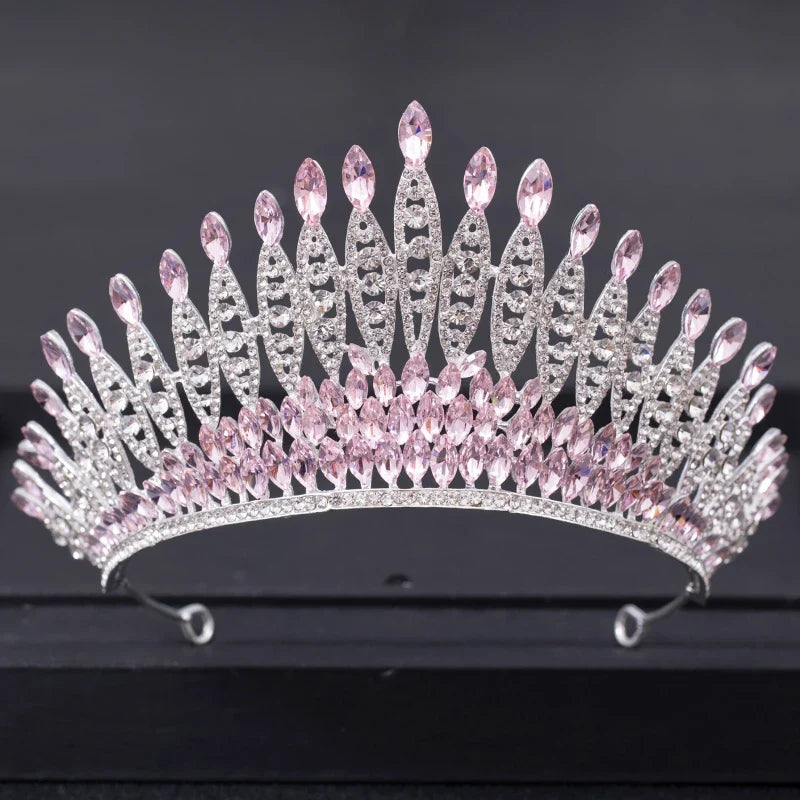 Pink Crystal Tiaras And Crowns For Women Bride Pink Rhinestone Prom Diadem Crown Tiara Bridal Wedding Hair Accessories Jewelry