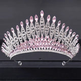 Pink Crystal Tiaras And Crowns For Women Bride Pink Rhinestone Prom Diadem Crown Tiara Bridal Wedding Hair Accessories Jewelry