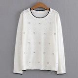 2022 Autumn Sweater Plus Size Women Clothing Slim High Strecth Floral Embroidery Jumper O-Neck Loving Heart Hollow Out Pullover