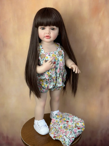 BZDOLL 55CM 22Inch Can Stand Reborn Baby Lifelike Girl Doll Full Soft Silicone Body Princess Toddler Bebe Birthday Gift