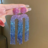 Fashion Statement Earring Long Full Rhinestone Big Earrings For Women Euorpe Evening Party Crystal Tassel Earings Wholesale