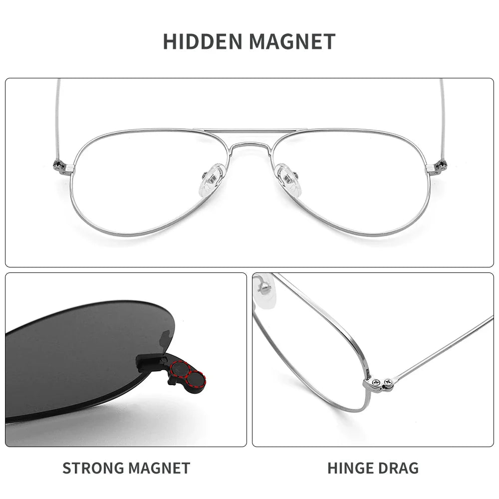 Polarized Sunglasses Men Women Magnetic Clip On Lens Sunglass Pilot Sun Glasses Frame Of Eyeglasses Optical Eyewear Trendy 2023