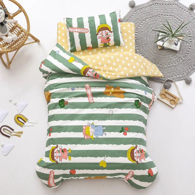 Children's Cotton Three-piece Set Kindergarten Nap Cartoon Bed Sheet Quilt Cover Cotton Bedding Kit Pillowcase CP27