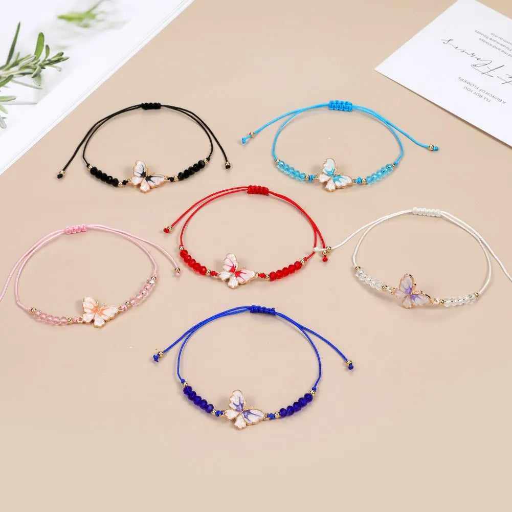 12pcs/lot Acrylic Crystal Bead Chain Butterfly Pendant Bracelet for Kids Jewelry Boho Adjustable Hand-woven Female Jewelry