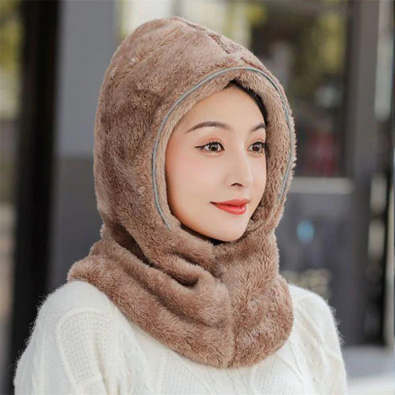 Winter Windproof Plastics Mask Scarf Cap One-Piece Riding Warm Pullover Hat Women Ear Protection Fluffy Soft Versatile Thermal