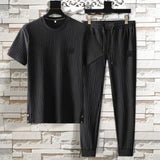 Summer Men Pleated Shirt Pants Two-pieces Set Thin Soft Breathable Tracksuit Casual Sports Suit For Daily Wear