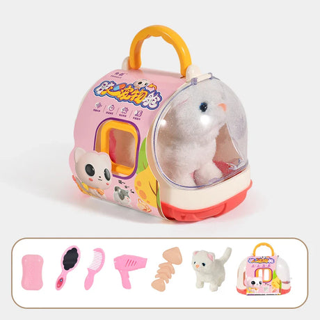 Children Pretend Play Pet Care Set Simulation Electric Plush Stuffed Dog Cat Rabbit Toy Walking Barking Education Toys for Girls