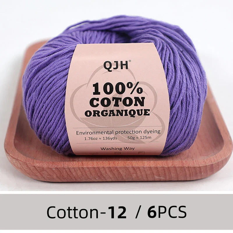 QJH 100% Cotton Yarn, Cotton Baby Sport Weight Yarn, Amigurumi Yarn, Summer Soft Yarn, Crochet/Knitting Yarn - 6 Pcs