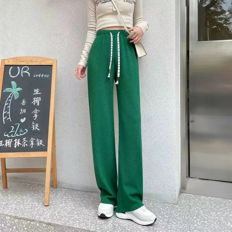 2024New Knit Spring Preppy Style Sailor Collar Women Knitted Cardigan Elastic Wide Leg Pant Long Sleeve Korean Outfit Tracksuit