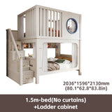 Modern High And Low Kids Bed With Ladder Cabinet Safety Fence Bunk Bed  Multifunctional Solid Wood Children Bed For Boy And Girl