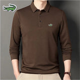 New Men's Embroidery Brand High Quality Knitted Long Sleeve Polo Shirt Four Seasons Casual Fashion Ribbed Long Sleeve Top T-shir