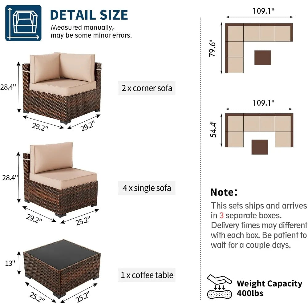 Patio Furniture Sets, Modular Rattan Outdoor Patio Sectional Furniture Sofa Set, Wicker w/Coffee Table, 7PC (Include Sofa Cover)