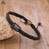 Natural Black Tourmaline Single Beads Woven Adjustable Bracelet Boho Women 6mm Black Lava Stone Beads Mala Bracelet N0383AMC