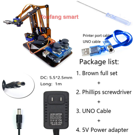 SG90 4 DOF Unassembly Acrylic Mechanical Arm Bracket Robotic Manipulator Claw For Arduino UNO Learning DIY Kit Programmable Toys