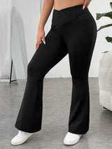 Black Plus Size Pants for Women High Waist Medium Strecth Flare Trousers Autumn Fashion Causal Simple Commute Elegant Capris