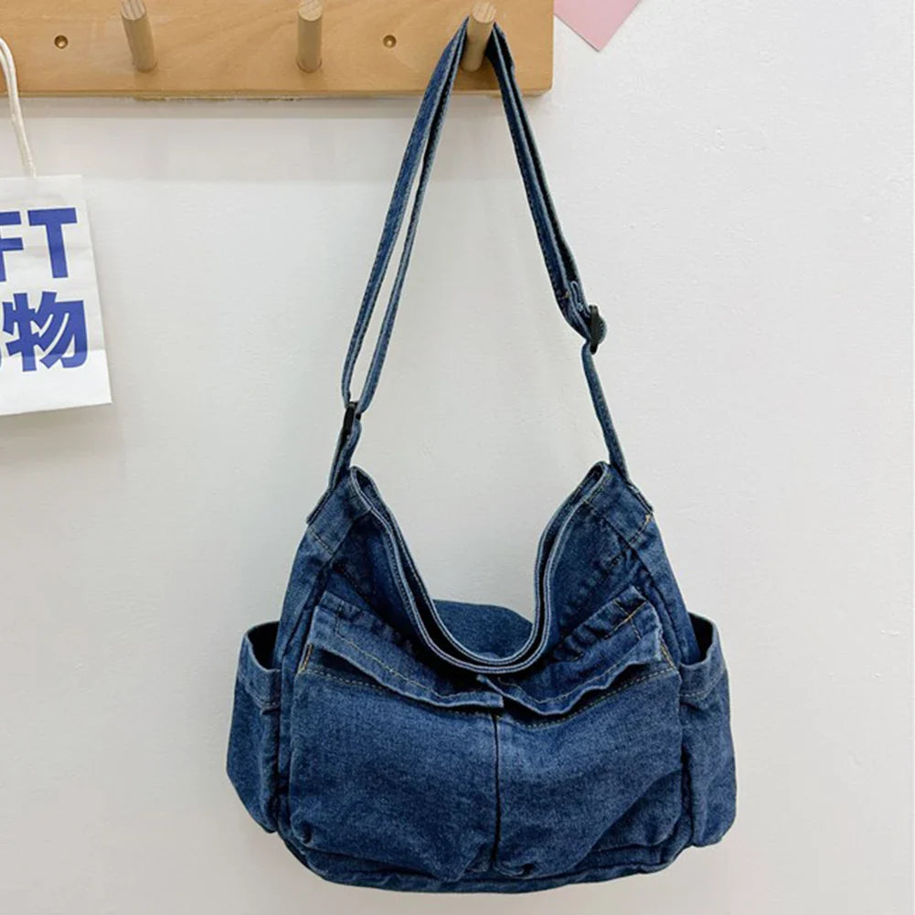 Denim Vintage Messenger Bag Retro Jeans Tote Bag Large Capacity Women Casual Satchel Bag Fashion Shoulder Bag 2023 New Handbag