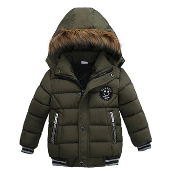 2-6 Years Autumn Winter Boys Jacket Warm Fur Collar Fashion Baby Girls Coat Hooded Zipper Outerwear Birthday Gift Kids Clothes